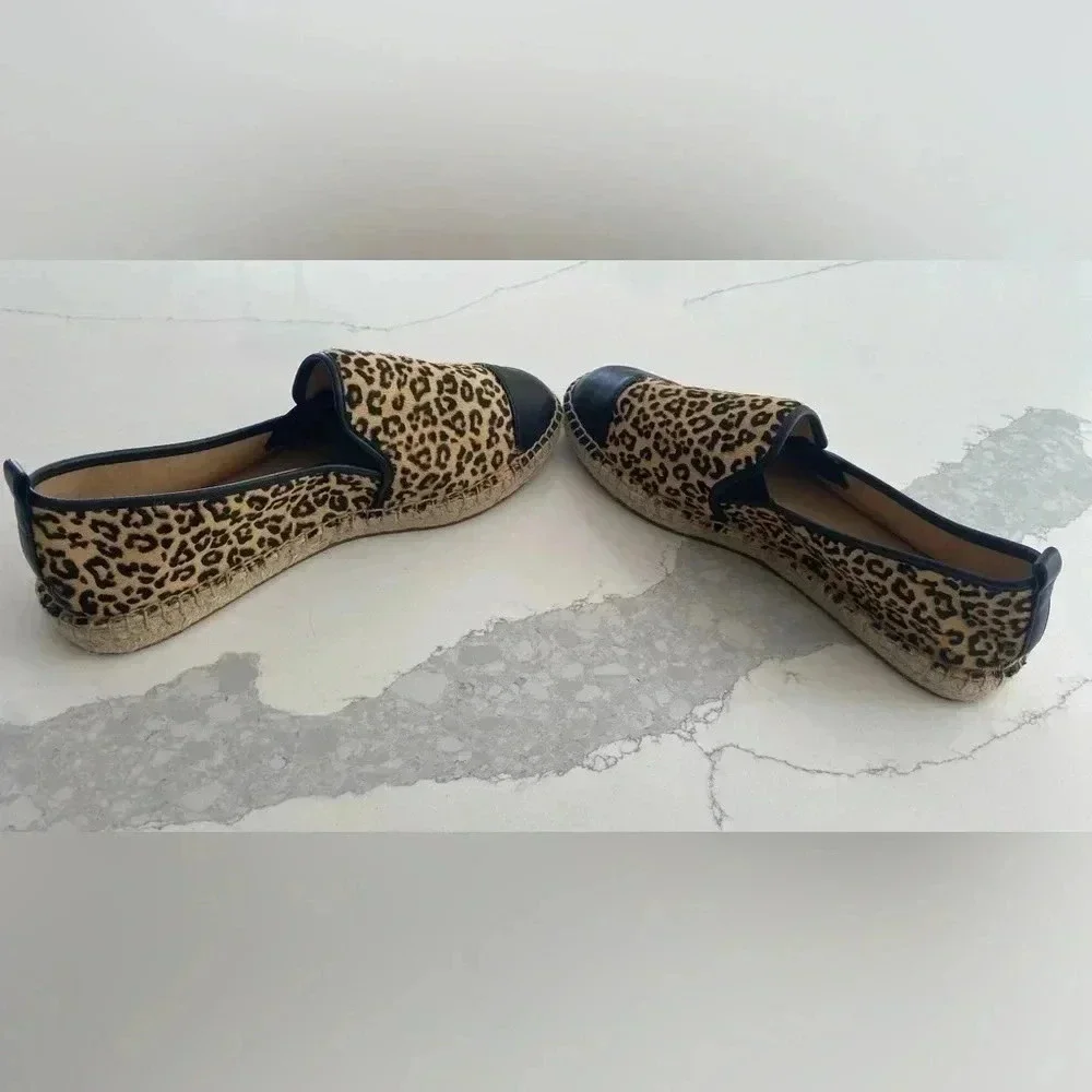 Talbots Leopard Calf Hair Cap Toe Leather Espadrille Flat Loafer Slip-On 8.5 NEW